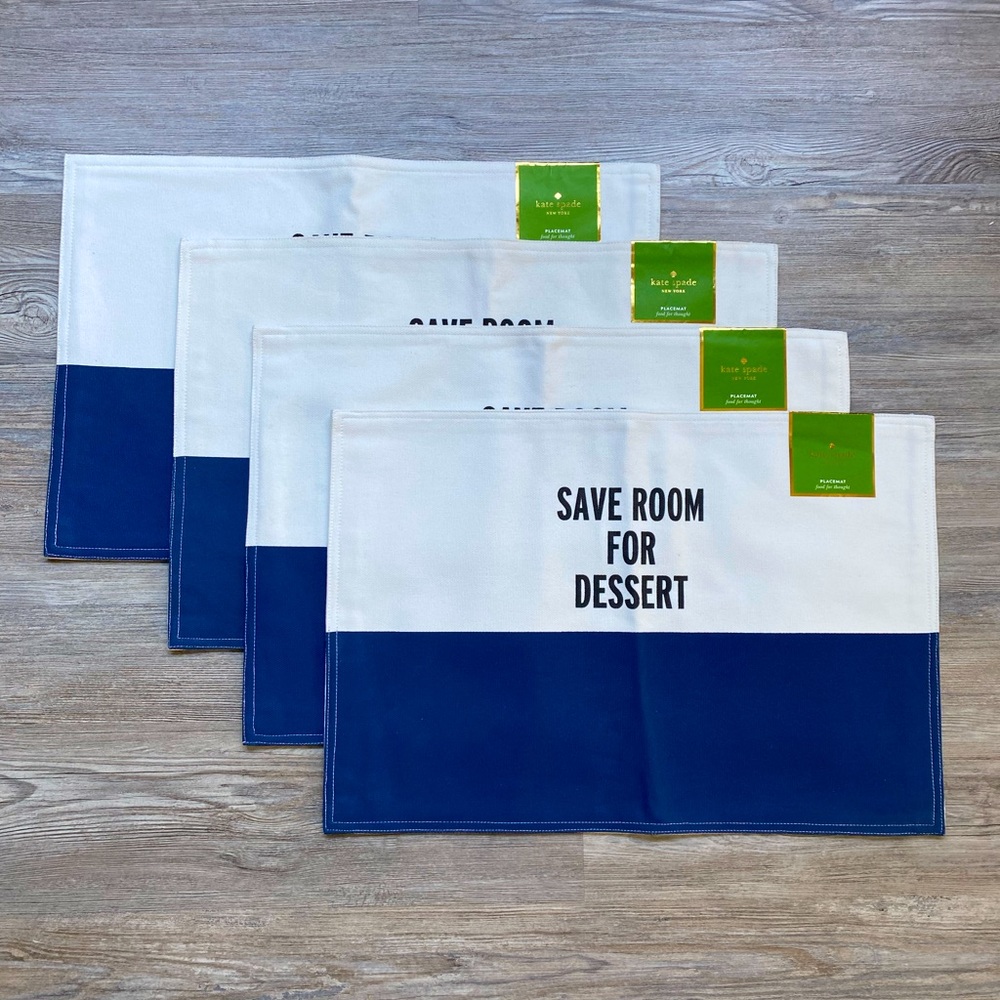 Kate Spade save room for dessert navy and white set of 4 placements